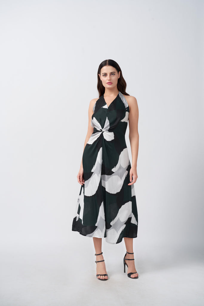 Noir Whisper Silk Midi Dress