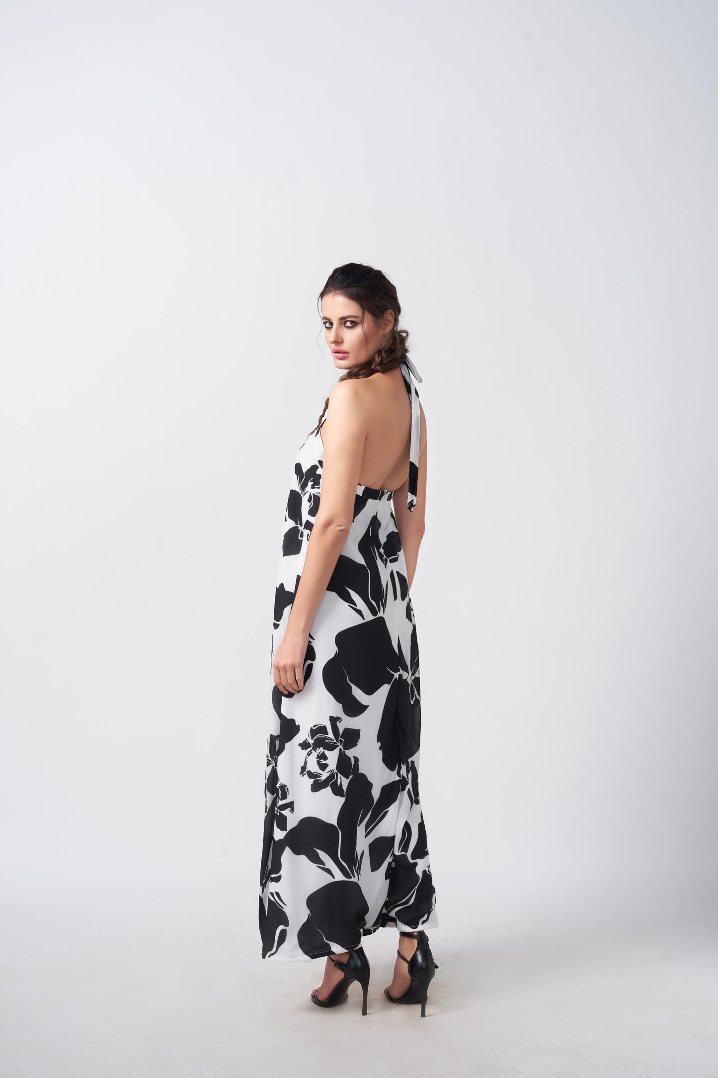 Ebon Petal Crepe Dress