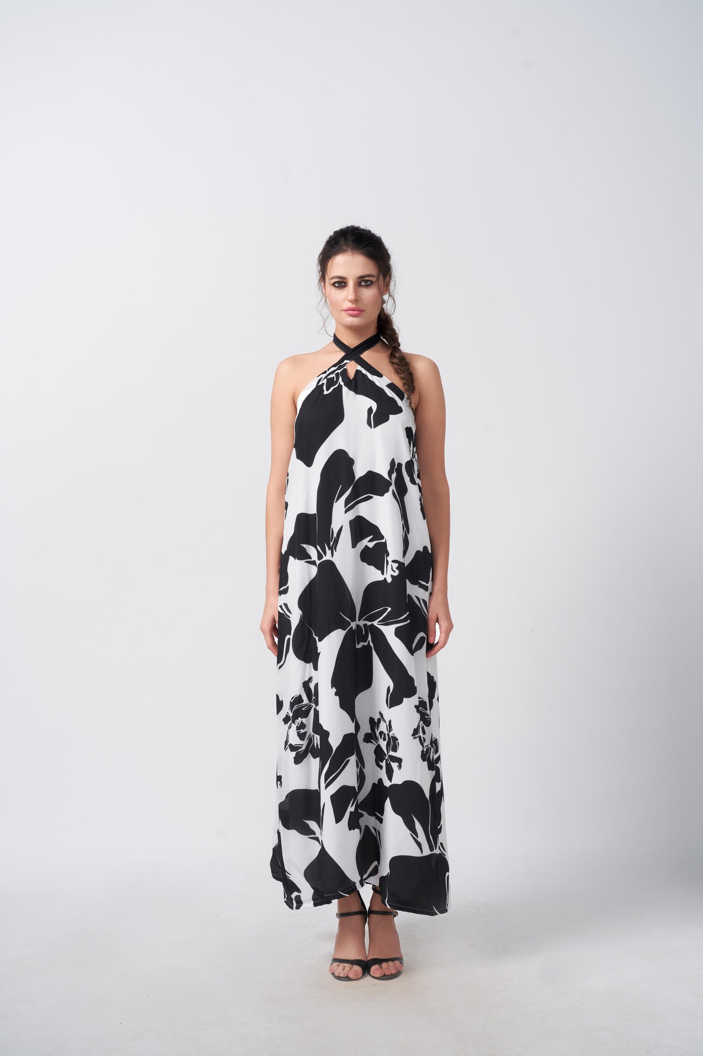 Ebon Petal Crepe Dress