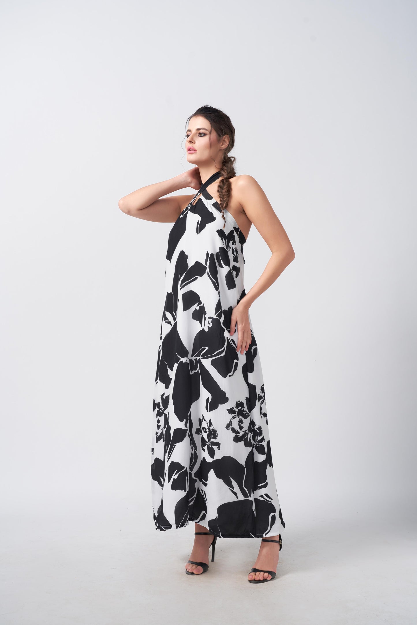 Ebon Petal Crepe Dress