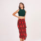 Fitted crop top with abstract design, made of durable crepe fabric, perfect for showcasing your style at any occasion.