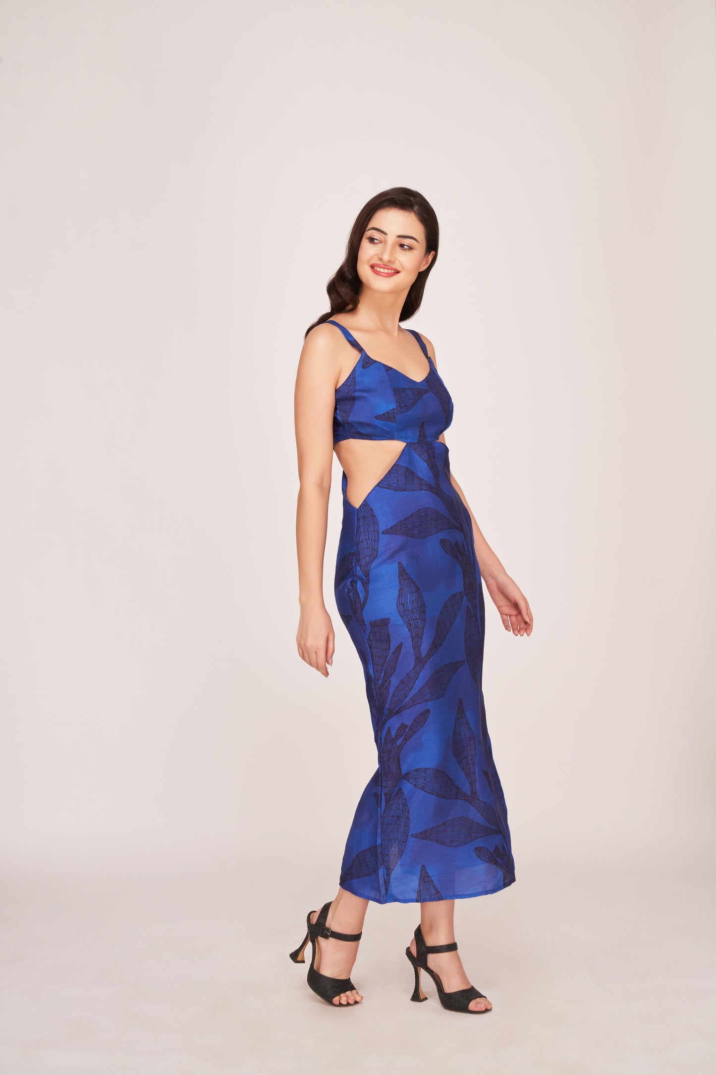 Azure Blossom Elegance Midi Dress